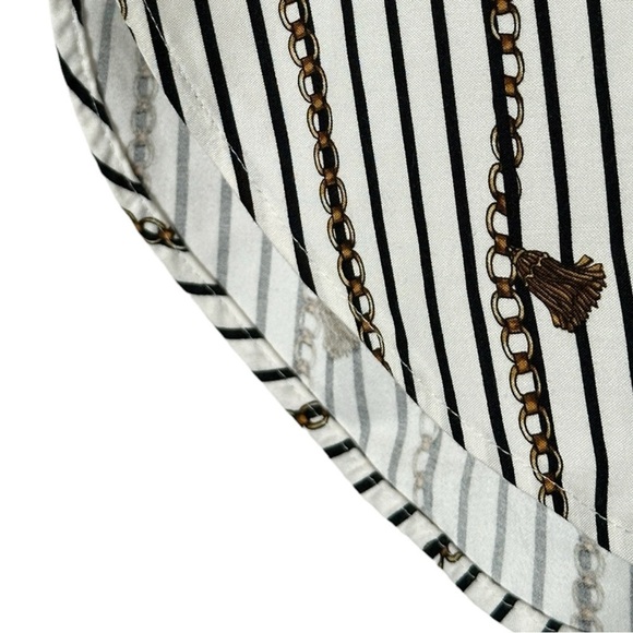 Chico’s No Iron Blouse Size XL White Chain Tassel Stripe Print Popover Top - Picture 8 of 10